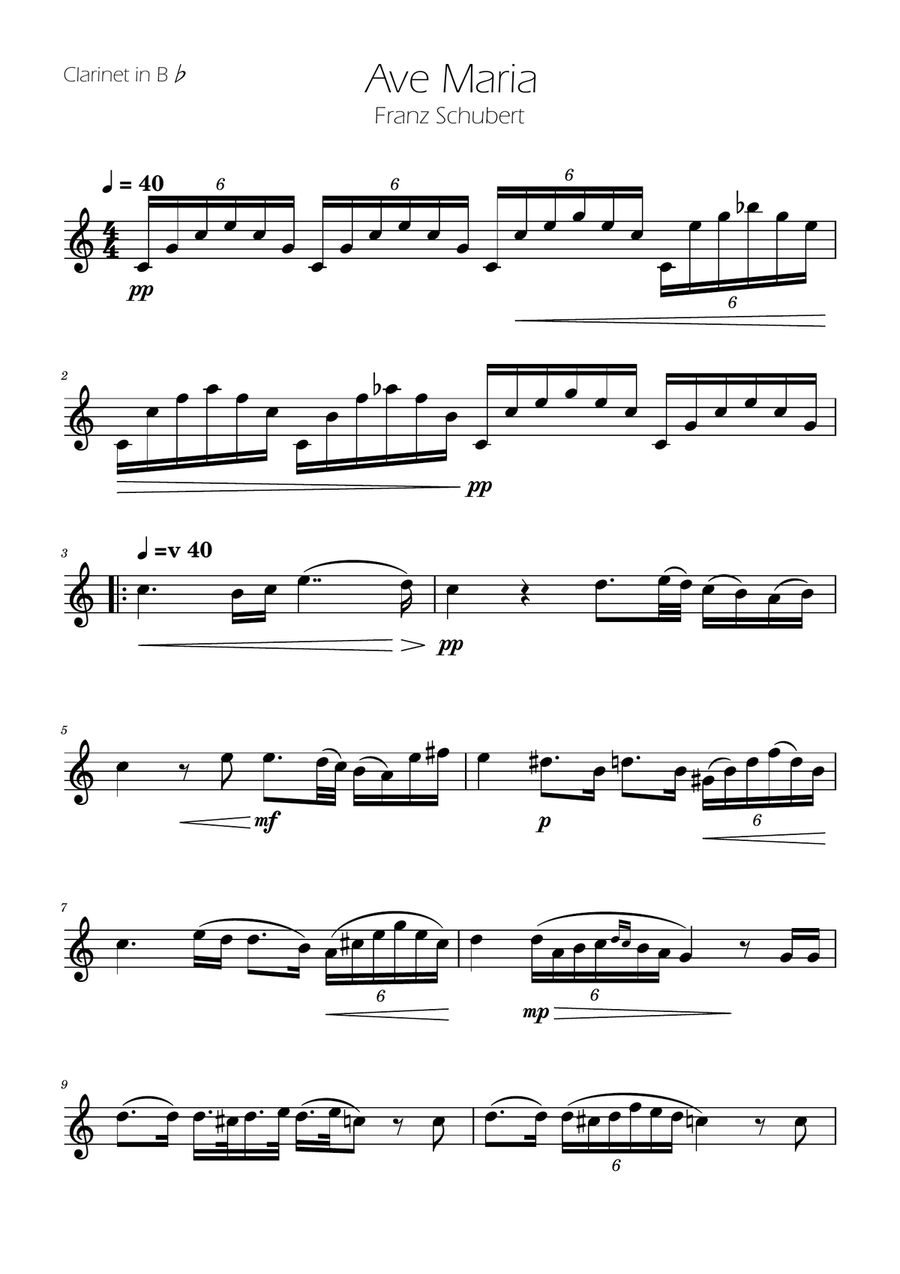 Ave Maria - Clarinet Solo B-Flat Clarinet scores gallery preview page 1