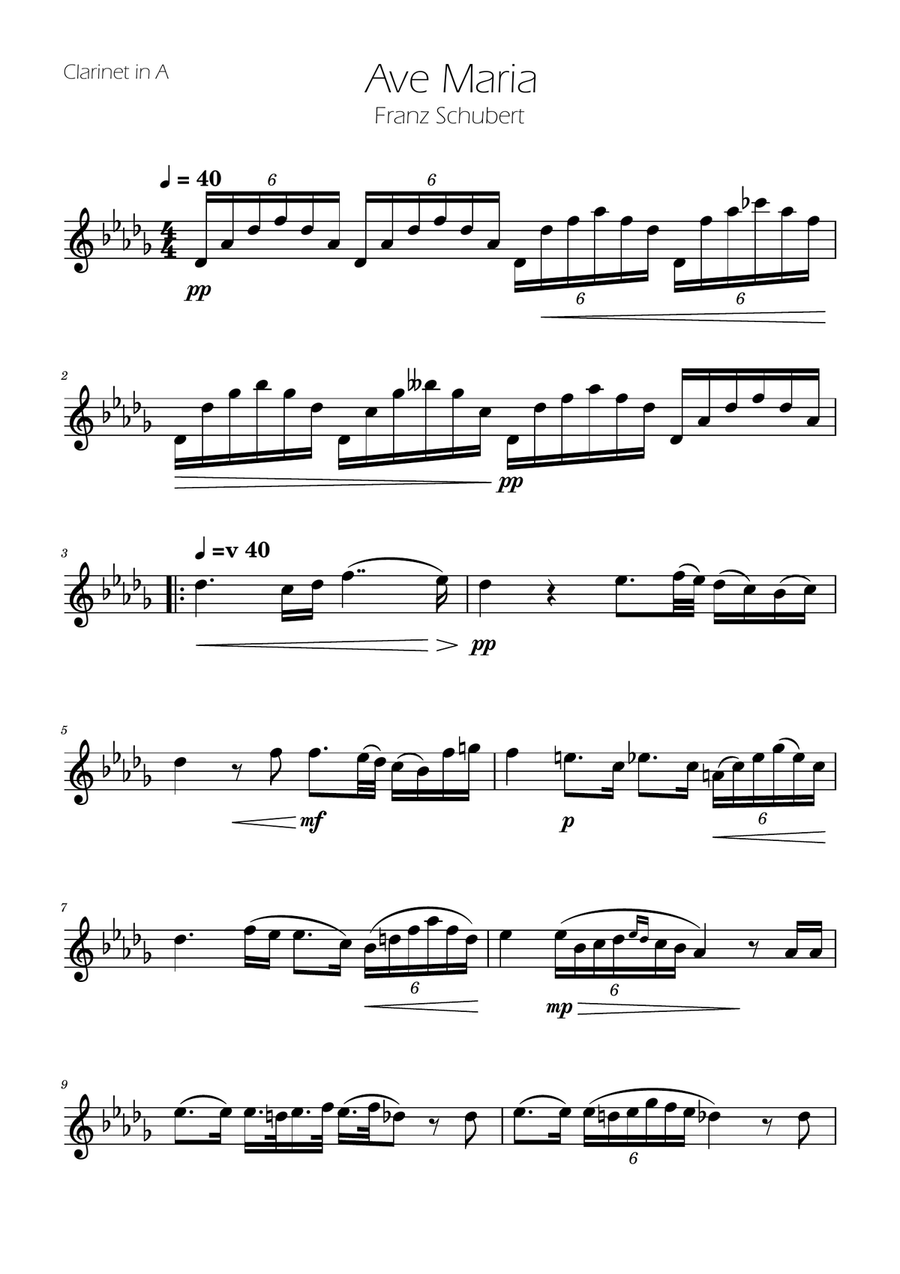 Ave Maria - Clarinet in A Solo A Clarinet scores gallery preview page 1
