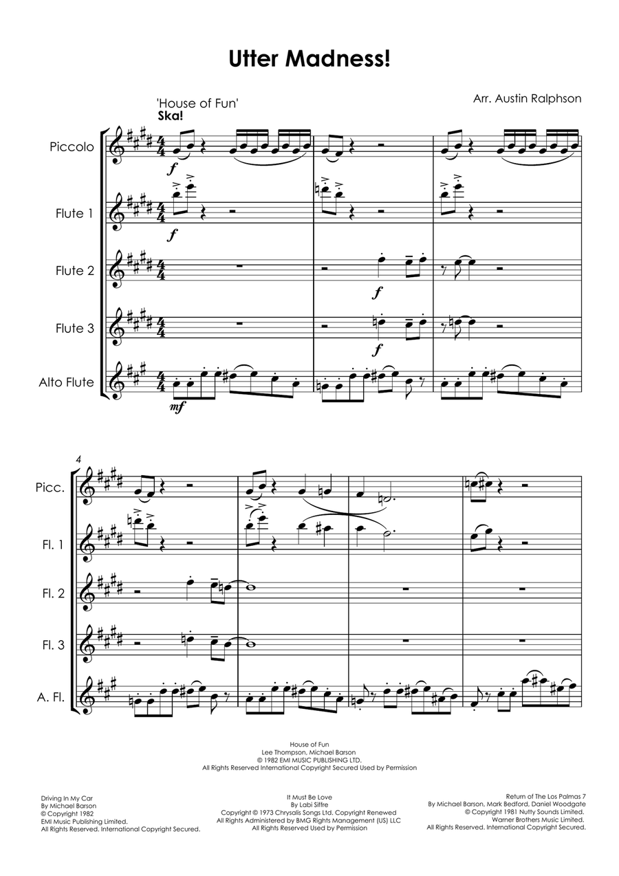 Medley: House Of Fun with Driving In My Car, It Must Be Love, and Return Of The Los Palmas 7 Woodwind Quintet scores gallery preview page 3