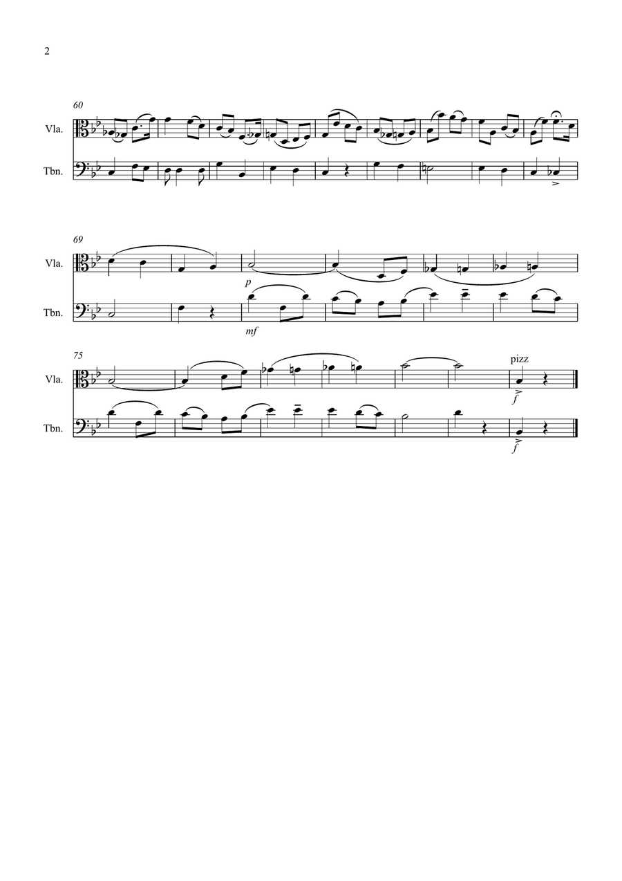 Salut d' Amour for Viola and Trombone Duet Trombone scores gallery preview page 2