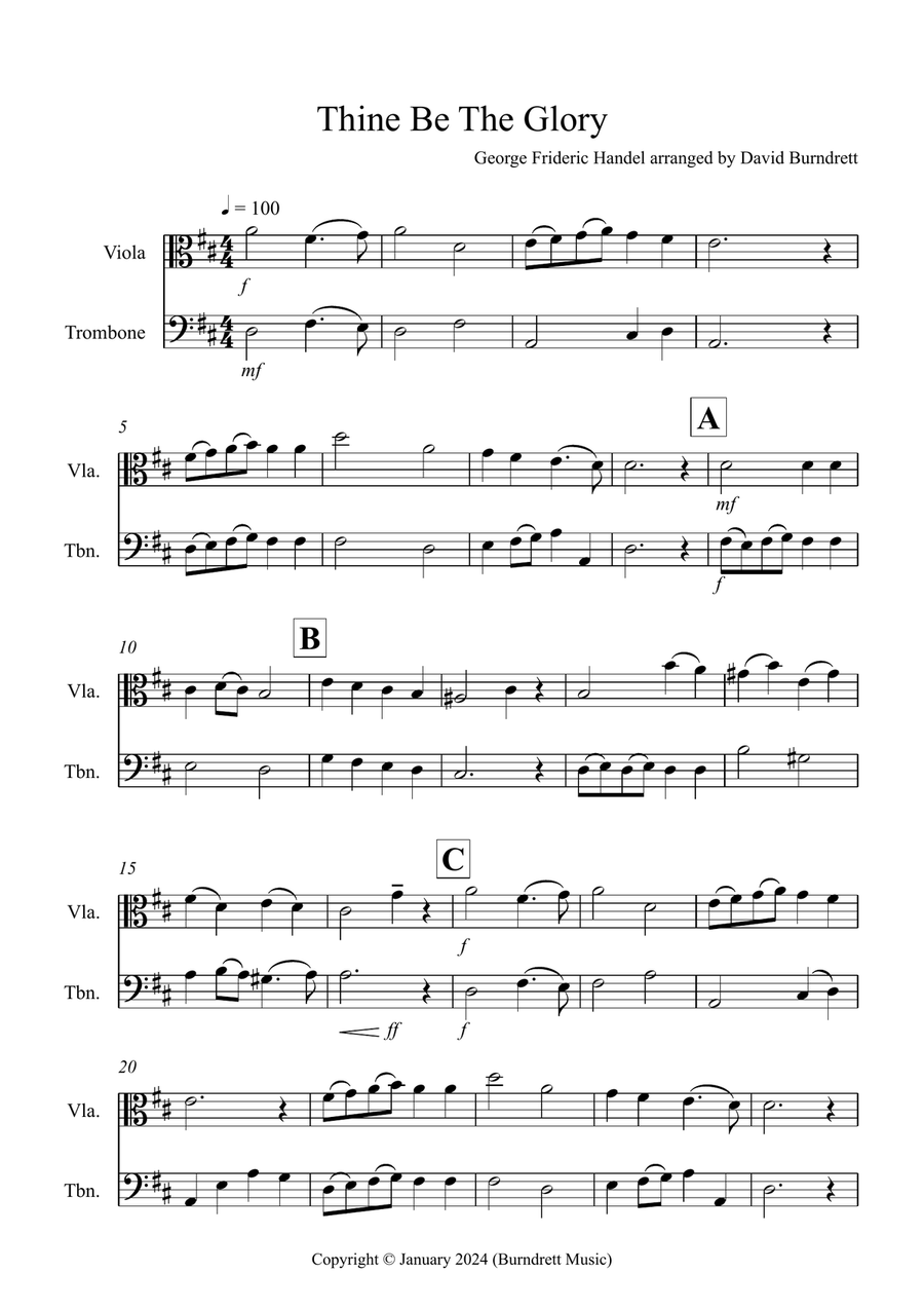 Thine Be The Glory for Viola and Trombone Duet Trombone scores gallery preview page 1