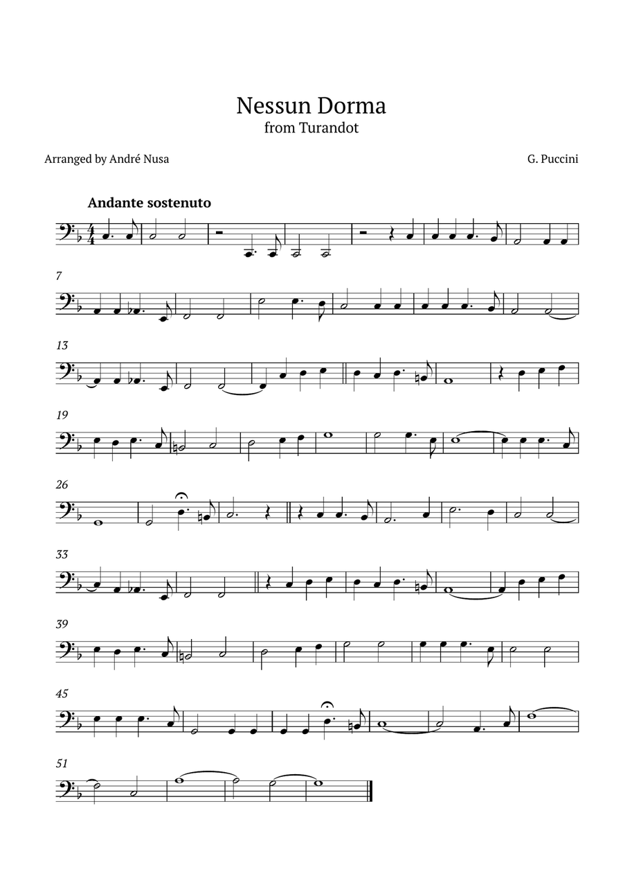 Nessun Dorma Cello Solo scores gallery preview page 1