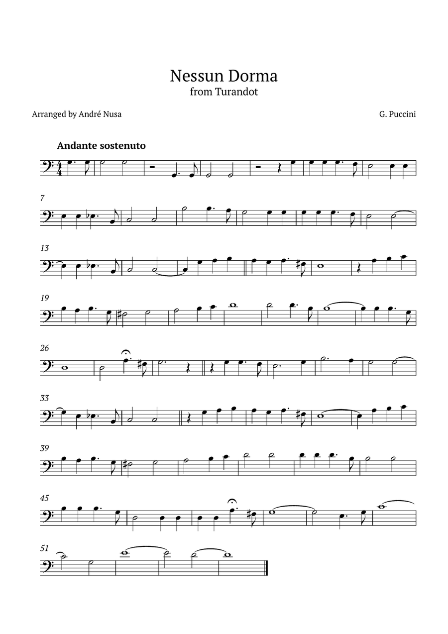 Nessun Dorma Double Bass scores gallery preview page 1