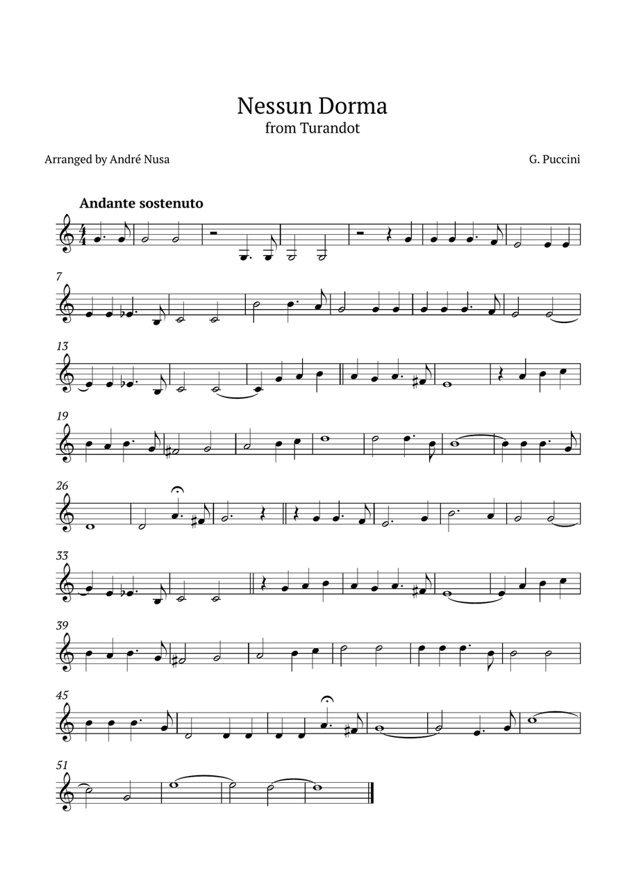 Nessun Dorma Violin Solo scores gallery preview page 1