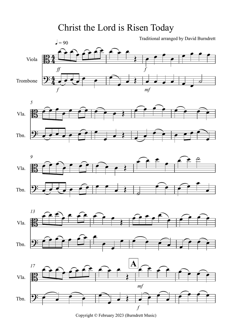 Christ The Lord is Risen Today for Viola and Trombone Duet Trombone scores gallery preview page 1