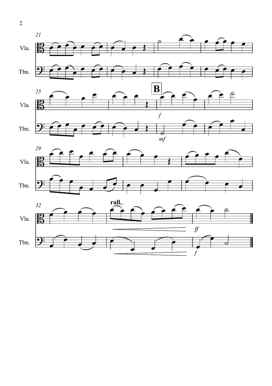 Christ The Lord is Risen Today for Viola and Trombone Duet Trombone scores gallery preview page 2