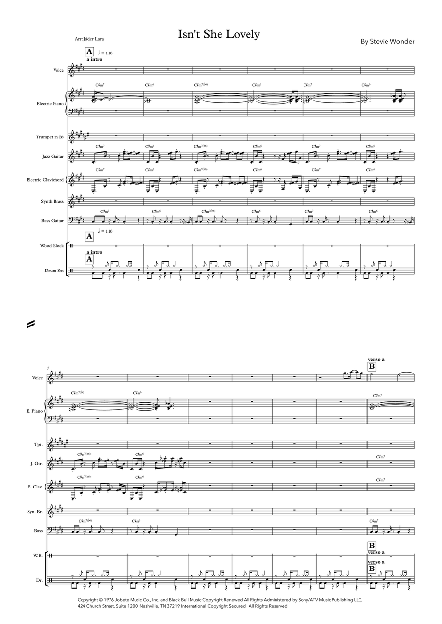 Isn't She Lovely Jazz Ensemble scores gallery preview page 1