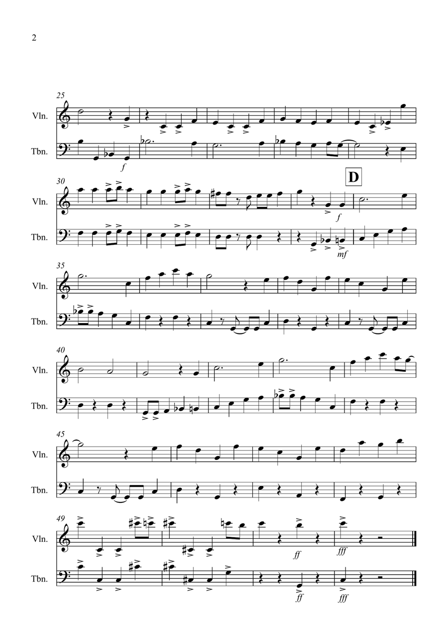 The Merry Peasant (Jazzy Style!) for Violin and Trombone Duet Trombone scores gallery preview page 2