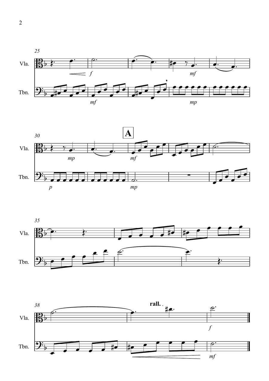 Moonlight Sonata for (1st movement) for Viola and Trombone Duet Trombone scores gallery preview page 2