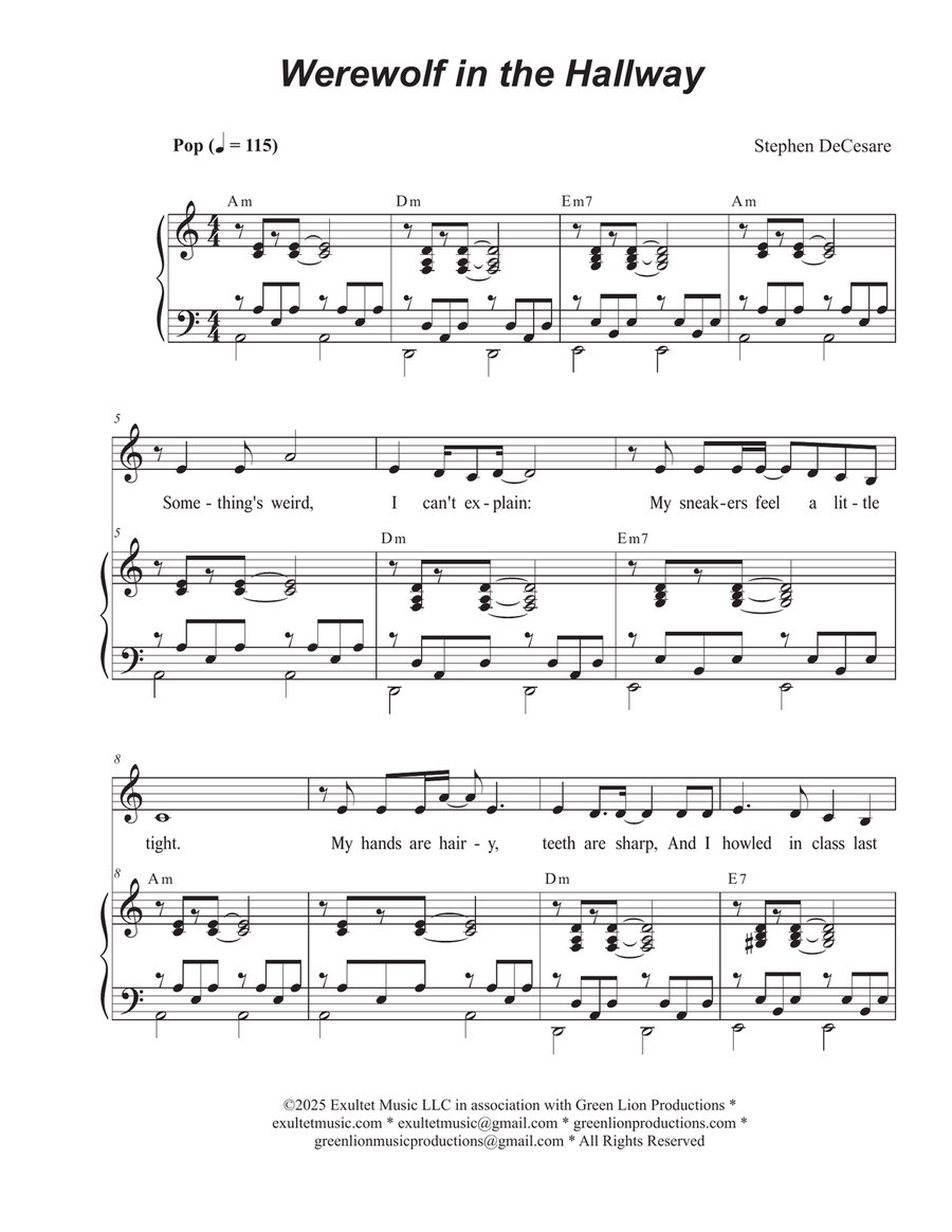 Werewolf in the Hallway Piano, Vocal scores gallery preview page 1