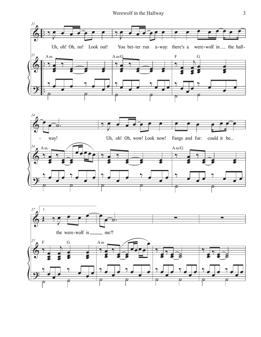 Werewolf in the Hallway Piano, Vocal scores gallery preview page 3