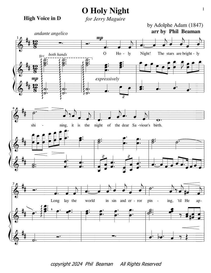 O Holy Night - voice and piano, high voice in D Piano, Vocal scores gallery preview page 1
