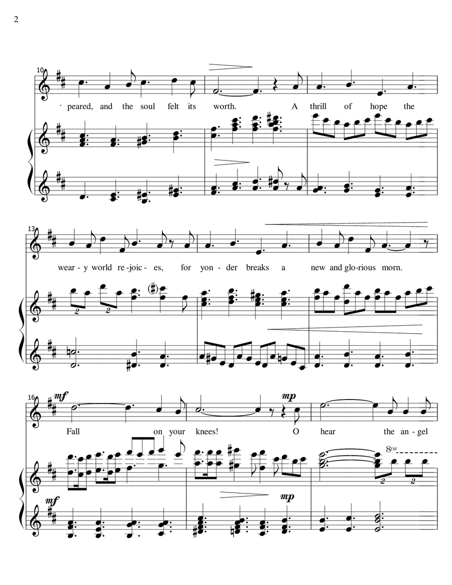 O Holy Night - voice and piano, high voice in D Piano, Vocal scores gallery preview page 2
