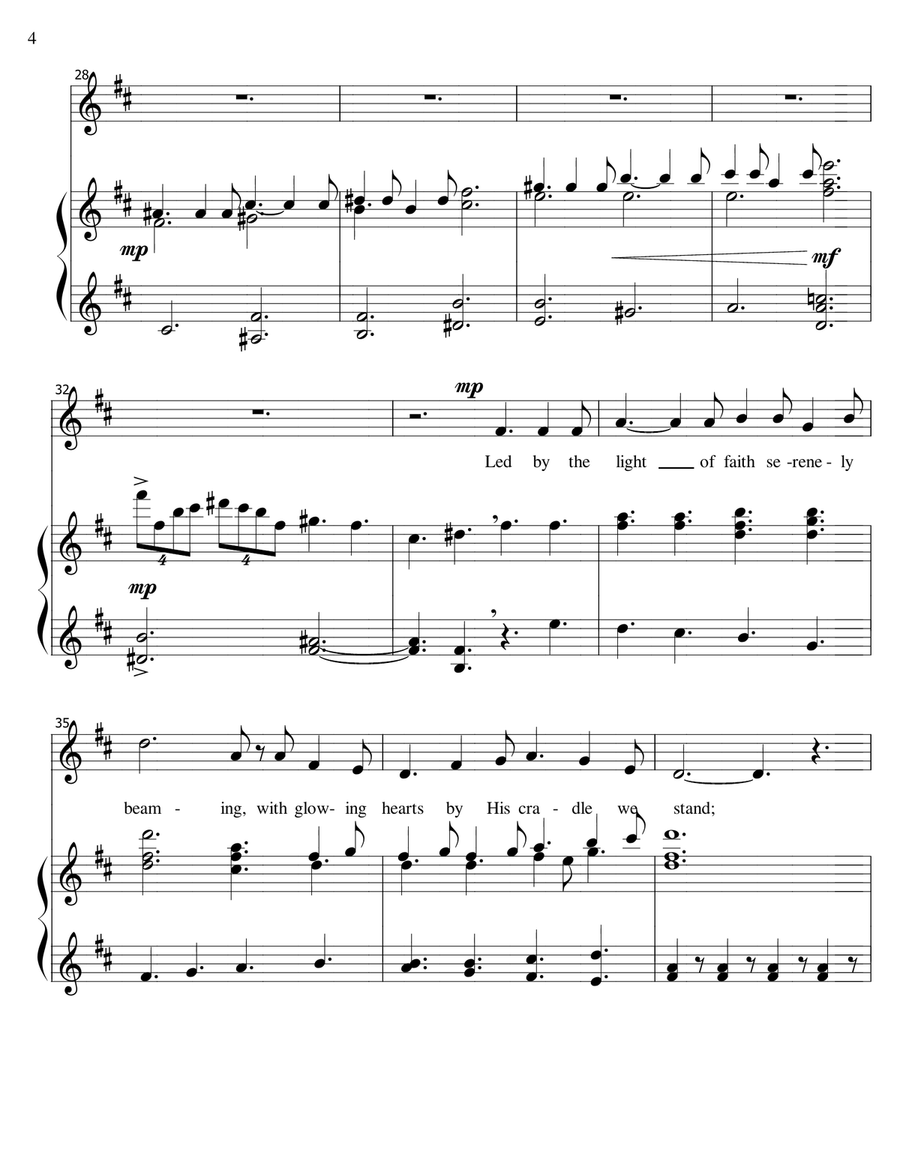 O Holy Night - voice and piano, high voice in D Piano, Vocal scores gallery preview page 4