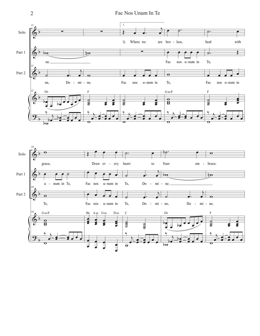 Fac Nos Unum In Te (Vocal solo with 2-part choir) 2-Part scores gallery preview page 2