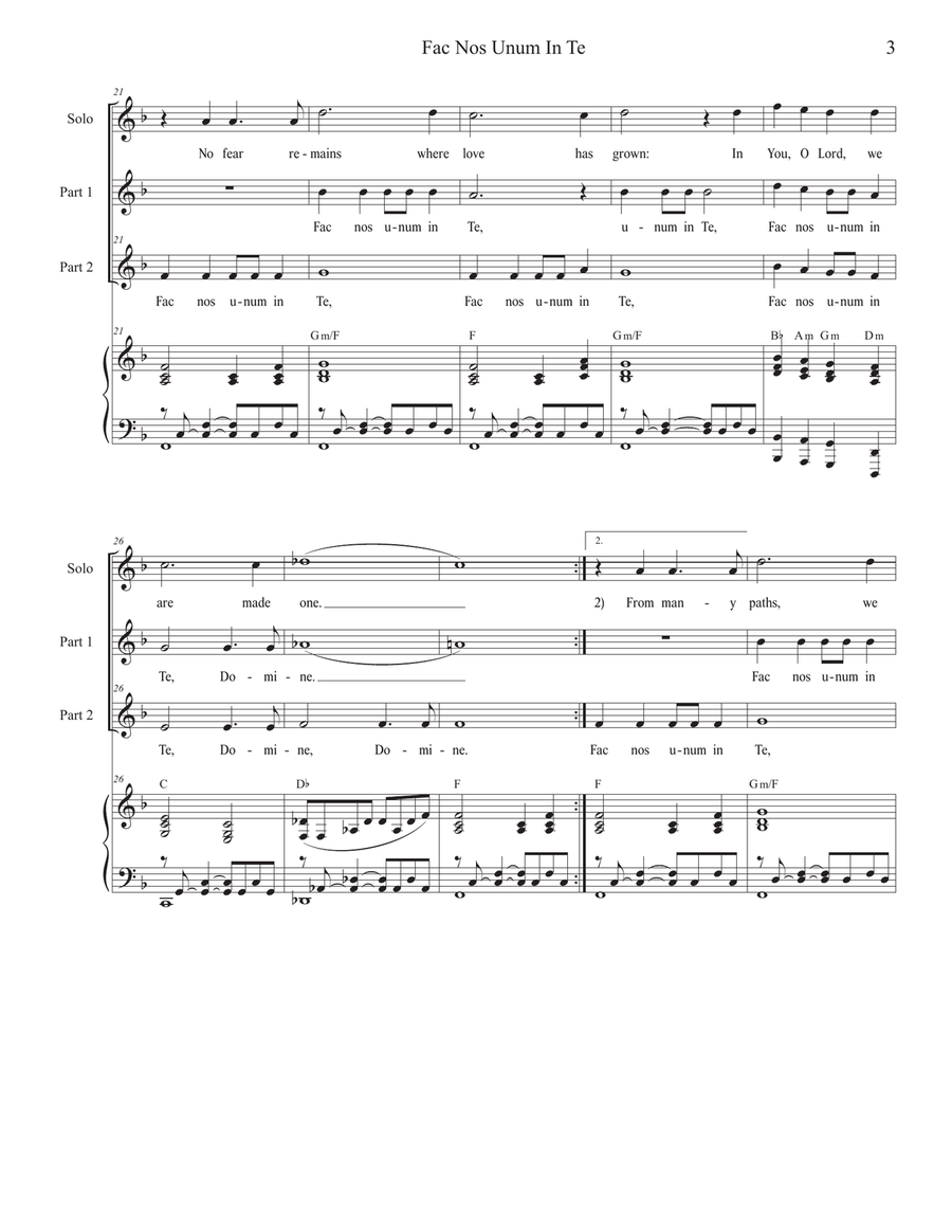 Fac Nos Unum In Te (Vocal solo with 2-part choir) 2-Part scores gallery preview page 3