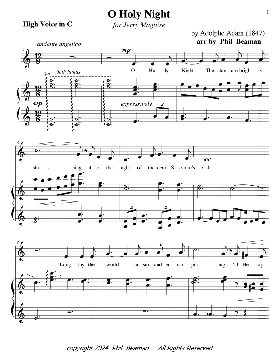 O Holy Night - voice and piano, high voice in C Piano, Vocal scores gallery preview page 1