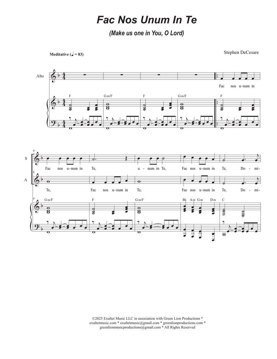 Fac Nos Unum In Te (Vocal solo with 2-part choir - (SA) SA scores gallery preview page 1