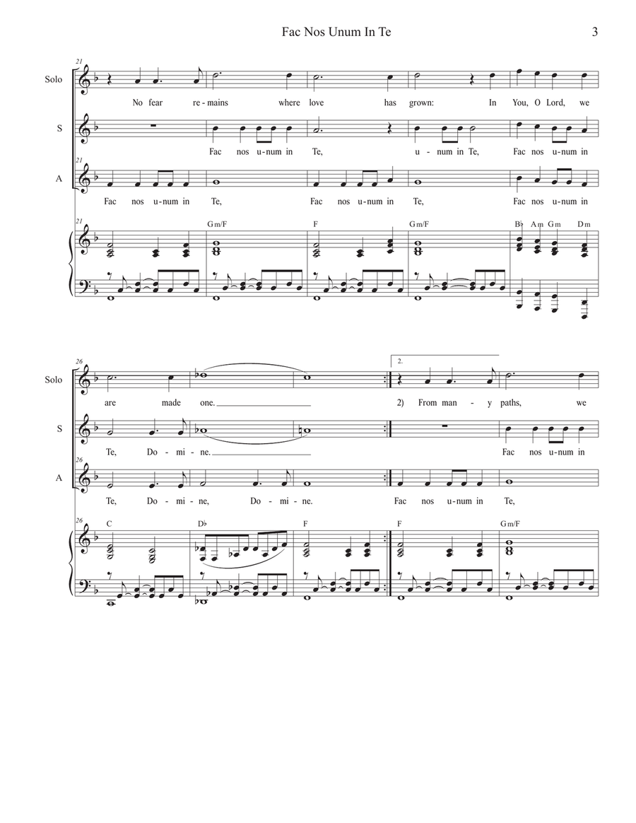 Fac Nos Unum In Te (Vocal solo with 2-part choir - (SA) SA scores gallery preview page 3