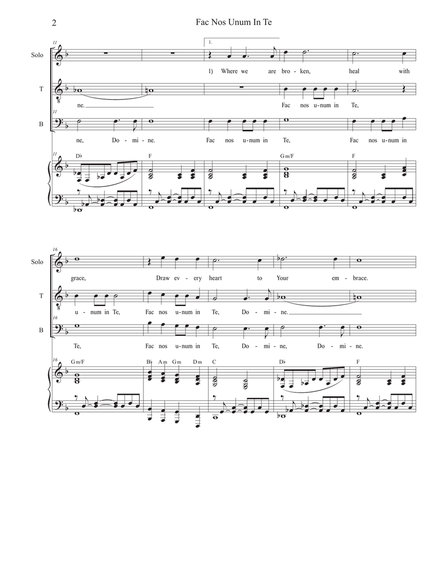 Fac Nos Unum In Te (Vocal solo with 2-part choir - (TB) TB scores gallery preview page 2