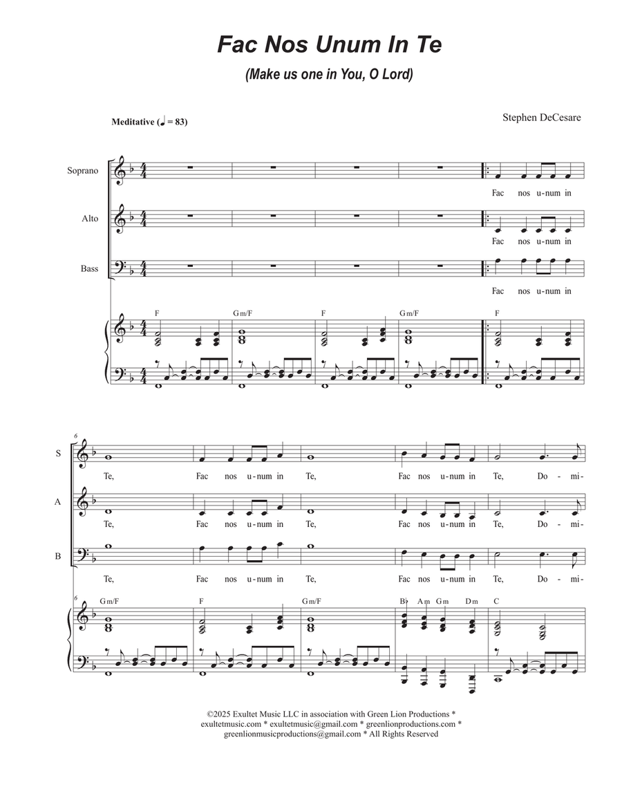 Fac Nos Unum In Te (Vocal solo with SAB) 3-Part scores gallery preview page 1