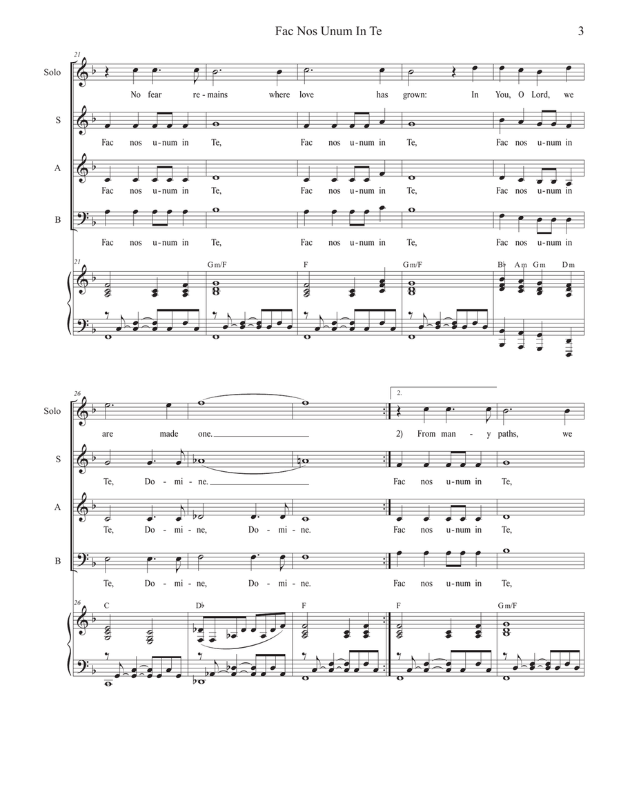 Fac Nos Unum In Te (Vocal solo with SAB) 3-Part scores gallery preview page 3