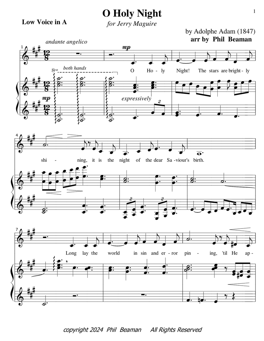 O Holy Night - voice and piano, low voice in A Piano, Vocal scores gallery preview page 1