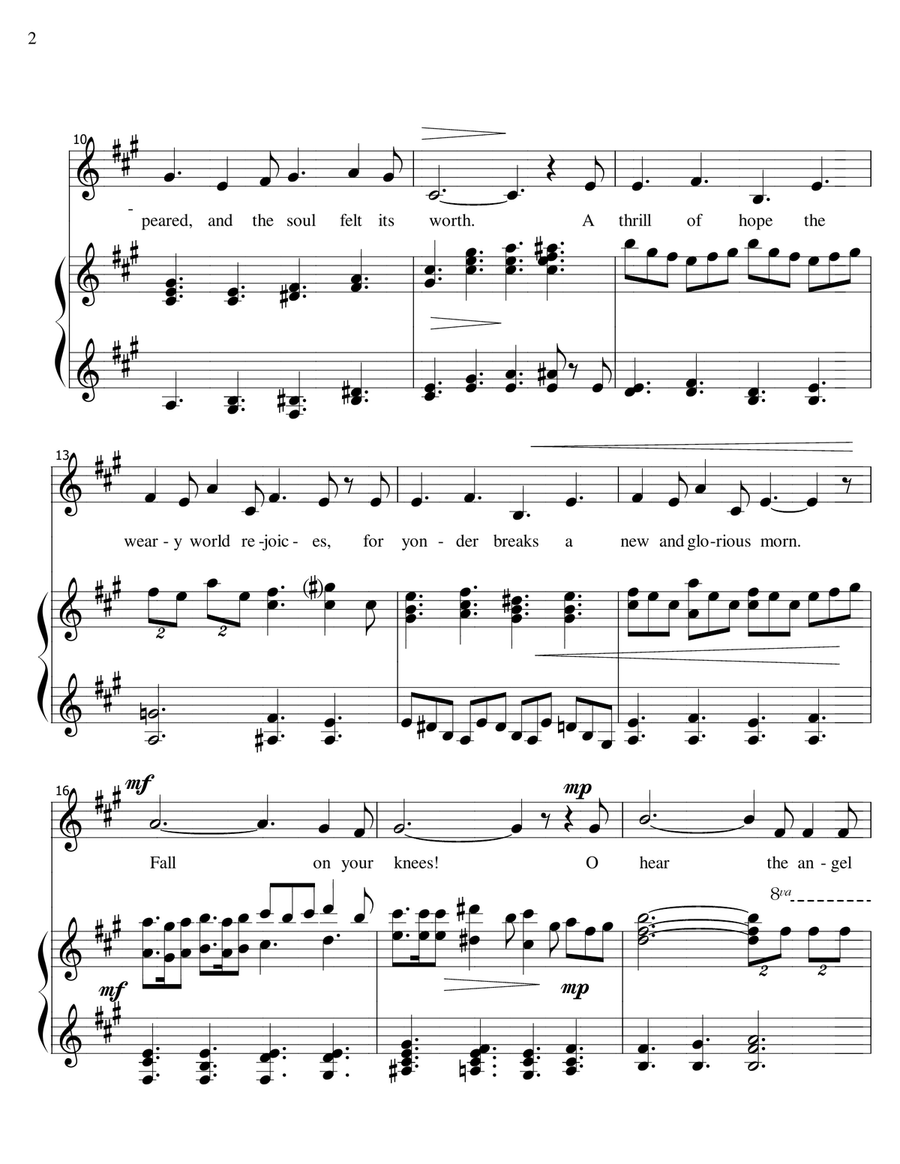 O Holy Night - voice and piano, low voice in A Piano, Vocal scores gallery preview page 2