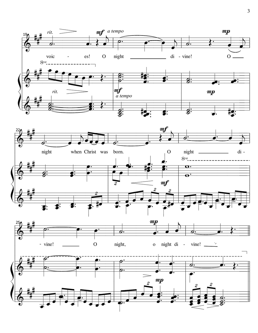 O Holy Night - voice and piano, low voice in A Piano, Vocal scores gallery preview page 3