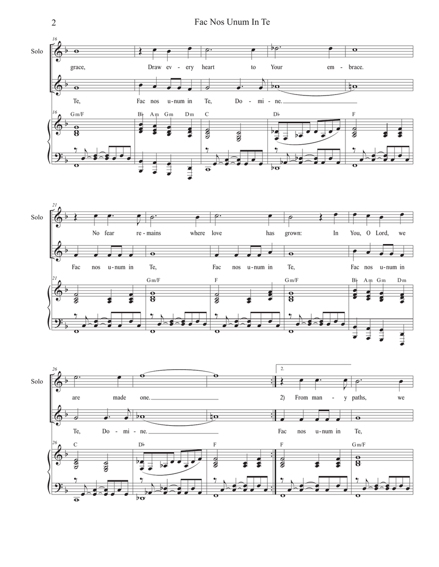 Fac Nos Unum In Te (Vocal solo with Unison choir) Unison Choir scores gallery preview page 2