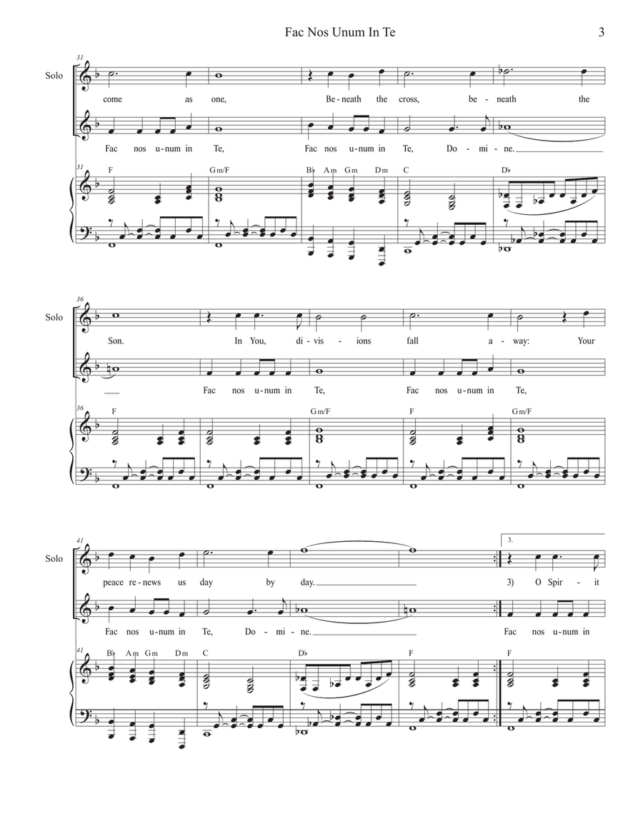 Fac Nos Unum In Te (Vocal solo with Unison choir) Unison Choir scores gallery preview page 3