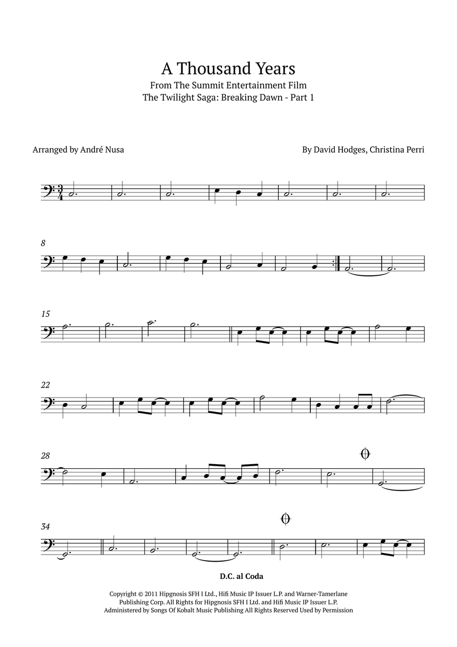A Thousand Years Cello Solo scores gallery preview page 1