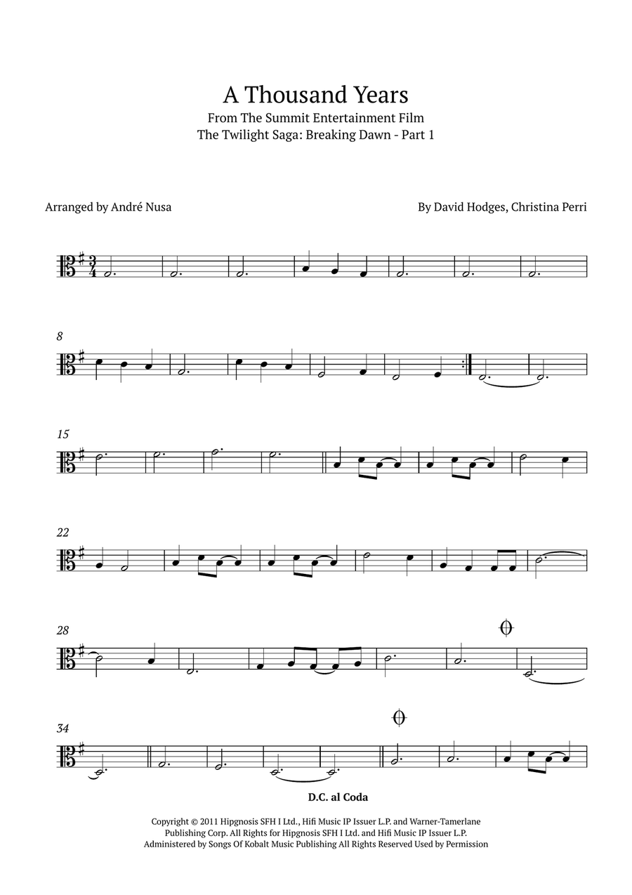 A Thousand Years Viola Solo scores gallery preview page 1