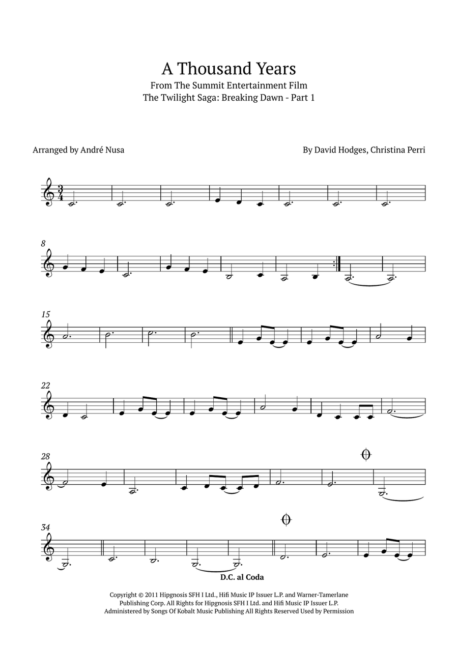 A Thousand Years Violin Solo scores gallery preview page 1