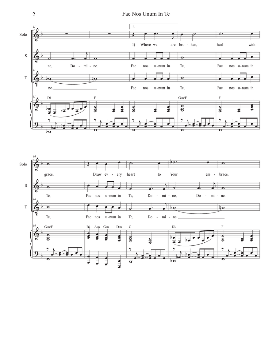 Fac Nos Unum In Te (Vocal solo with Soprano and Tenor Duet) Tenor Voice scores gallery preview page 2