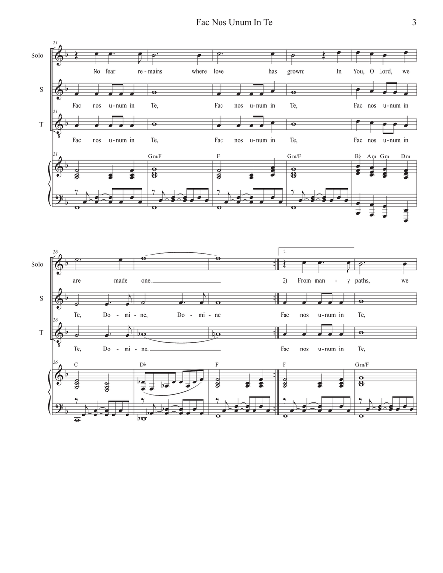 Fac Nos Unum In Te (Vocal solo with Soprano and Tenor Duet) Tenor Voice scores gallery preview page 3