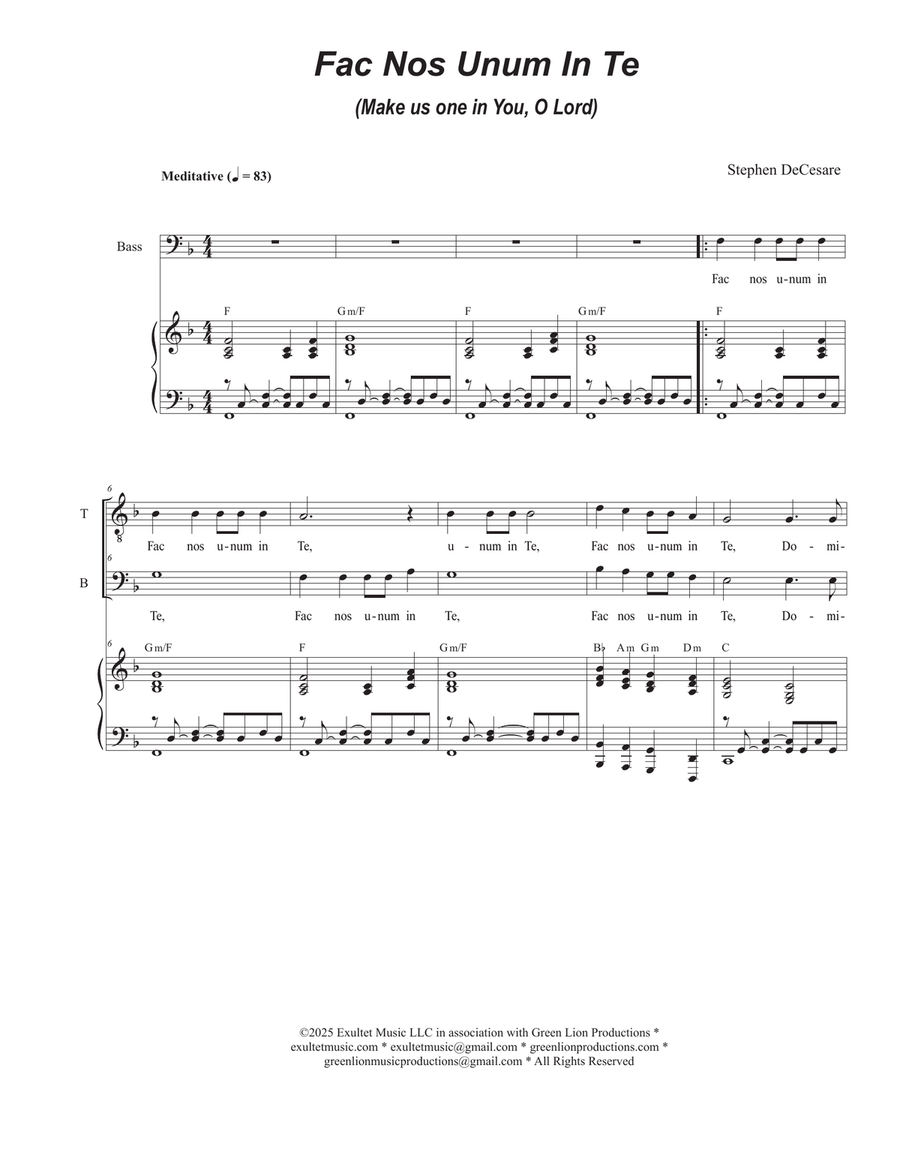 Fac Nos Unum In Te (Vocal solo with Tenor and Bass Duet) Tenor Voice scores gallery preview page 1