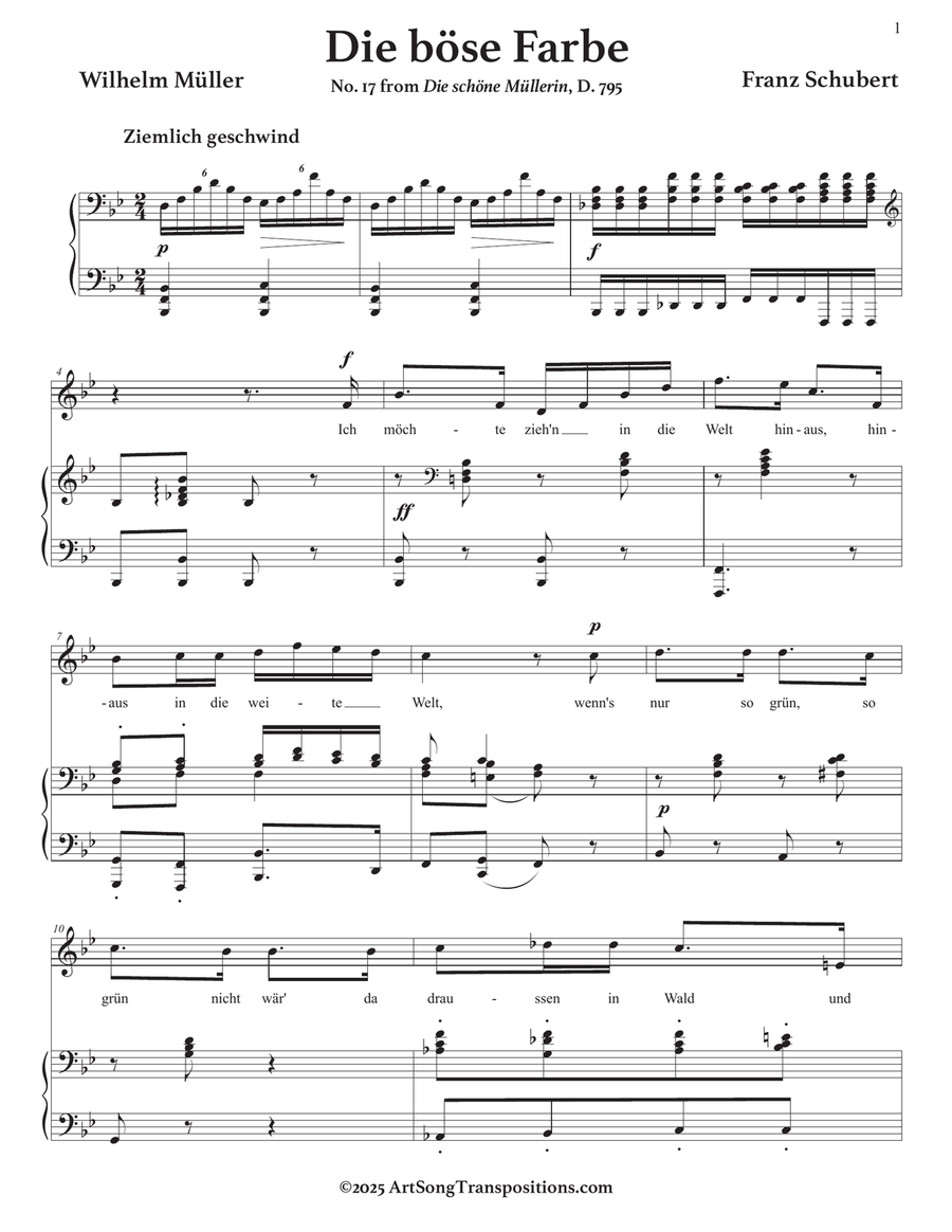 SCHUBERT: Die böse Farbe, D. 795 no. 17 (transposed to B-flat major) Piano, Vocal scores gallery preview page 2