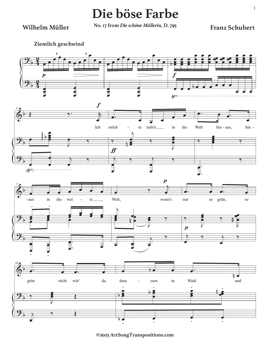 SCHUBERT: Die böse Farbe, D. 795 no. 17 (transposed to F major) Piano, Vocal scores gallery preview page 2