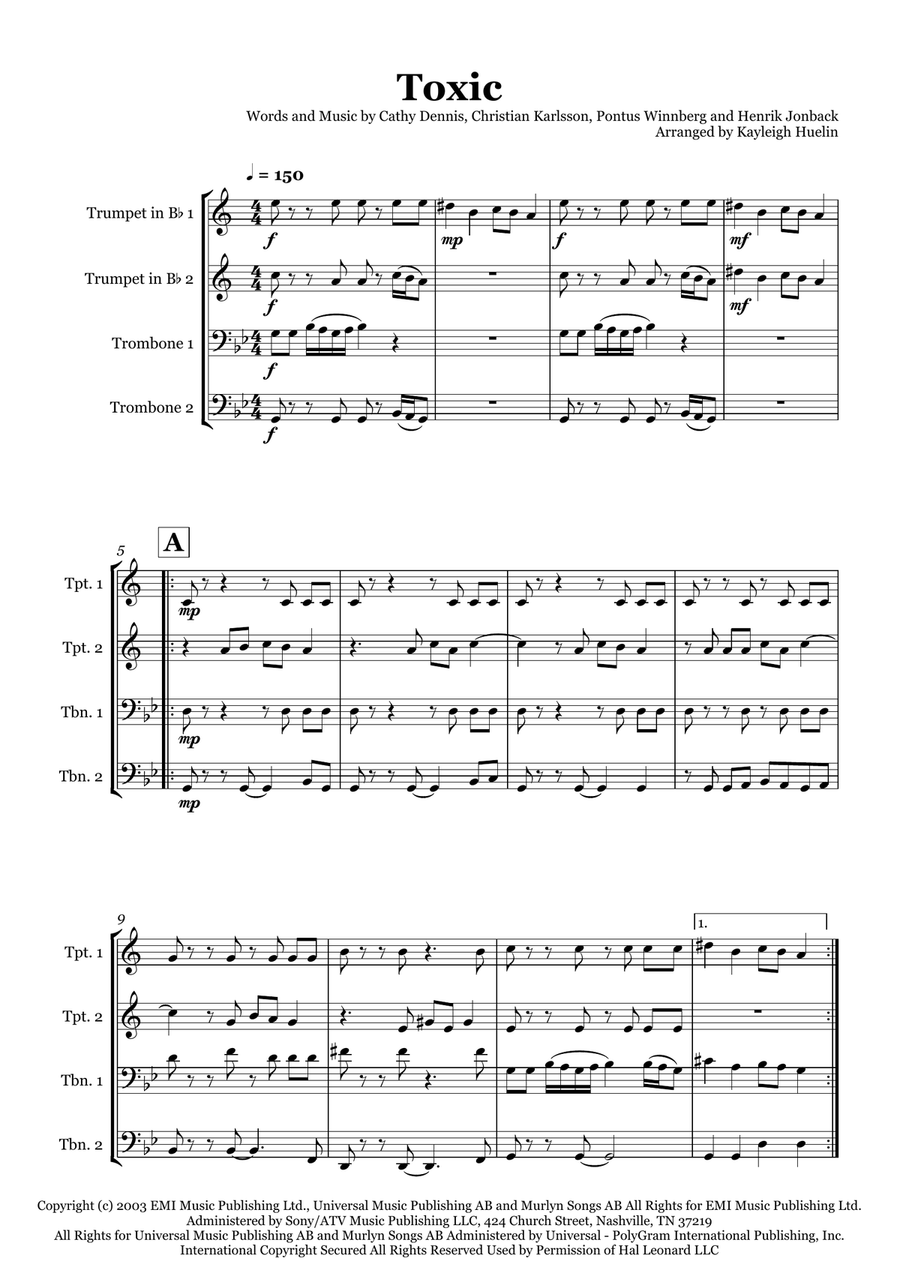 Toxic Toxic Brass Quartet scores gallery preview page 1
