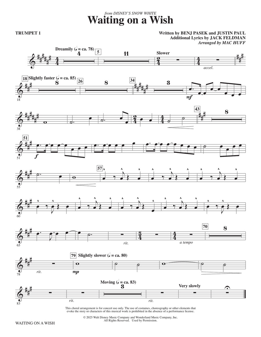 Waiting On A Wish (from Snow White) (arr. Mac Huff) - Trumpet 1 Choir scores gallery preview page 1