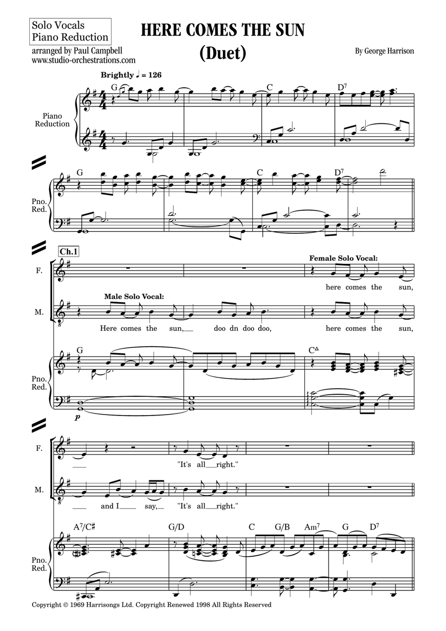 Here Comes The Sun Here Comes The Sun Piano, Vocal scores gallery preview page 1