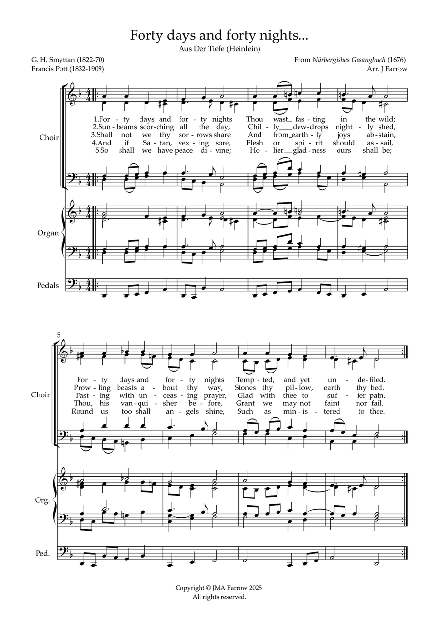 Forty Days and Forty Nights (Aus Der Tiefe/ Heinlein) with Descant 4-Part scores gallery preview page 2