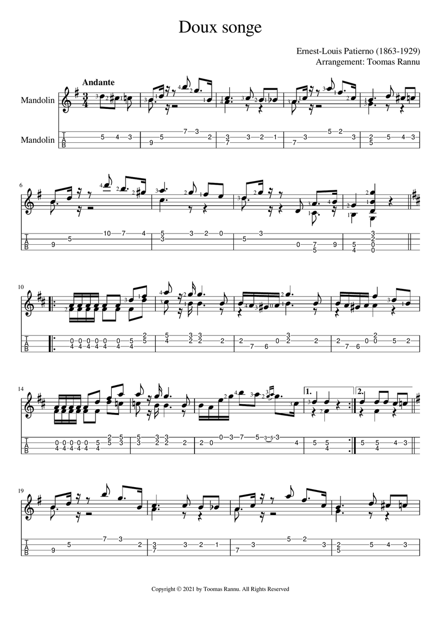 Doux songe Doux songe Mandolin scores gallery preview page 1