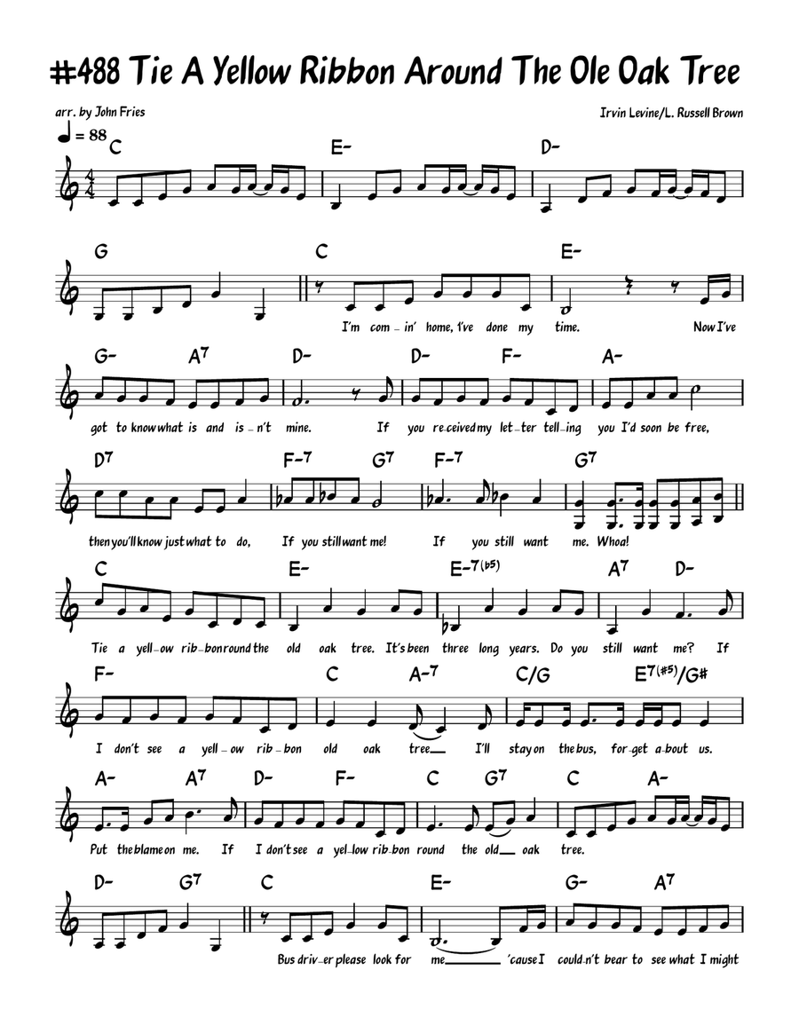 Tie A Yellow Ribbon Round The Ole Oak Tree Piano, Vocal scores gallery preview page 1