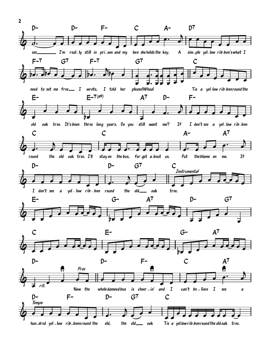 Tie A Yellow Ribbon Round The Ole Oak Tree Piano, Vocal scores gallery preview page 2