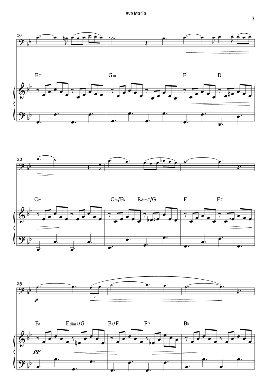 Ave Maria (cello and piano – clean sheet music) Piano scores gallery preview page 3
