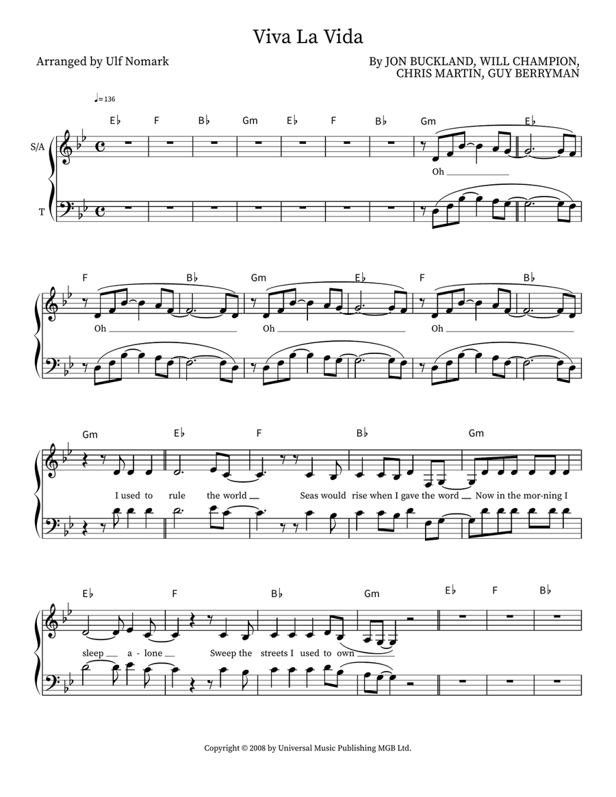 Viva La Vida Viva La Vida 3-Part scores gallery preview page 1