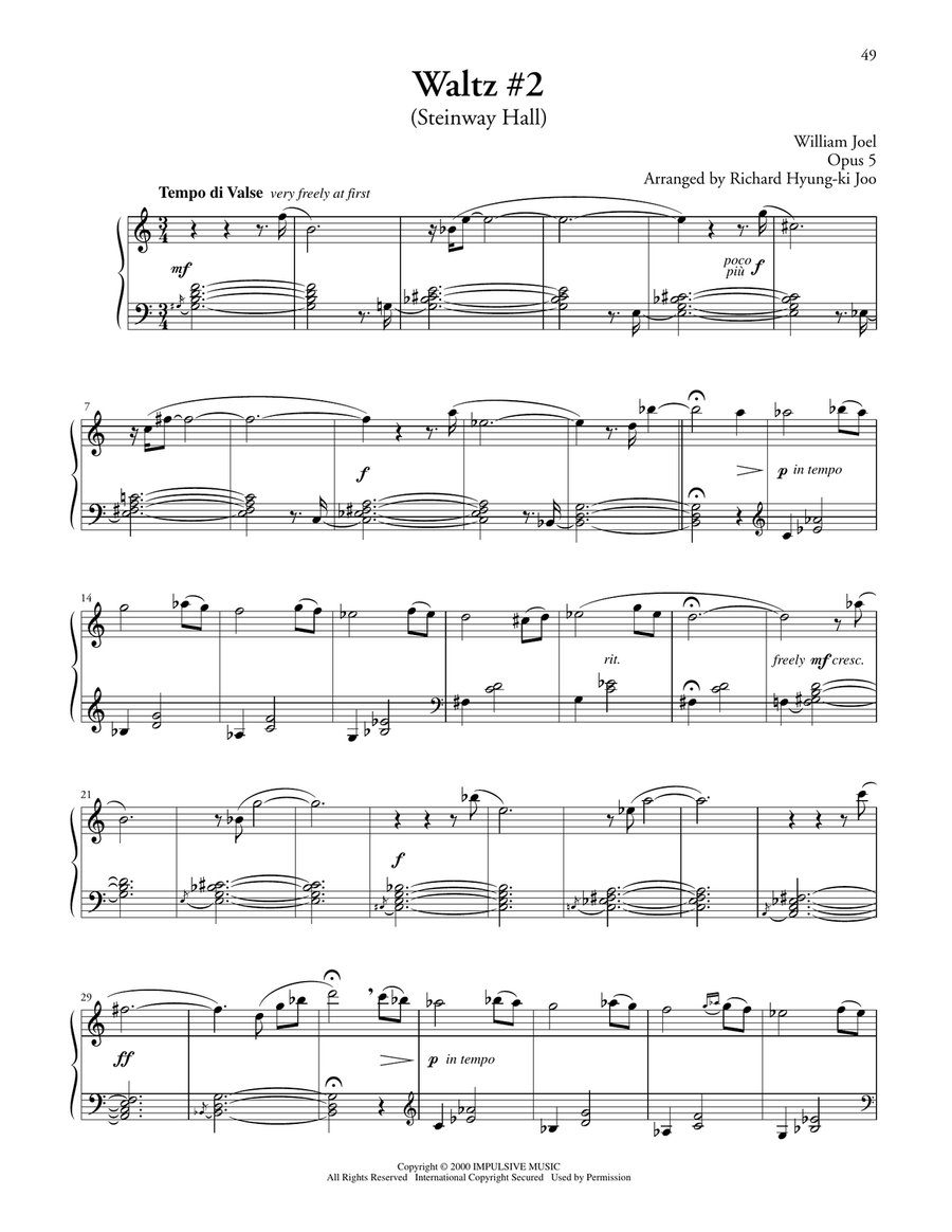 Waltz #2 (Steinway Hall) Waltz #2 (Steinway Hall) Piano Solo scores gallery preview page 1