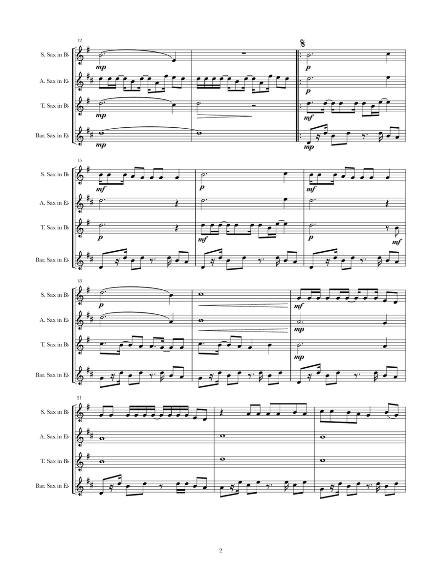 Hawaiian Roller Coaster Ride Saxophone Quartet scores gallery preview page 2